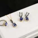 Tanzanite Silver Jewelry Set, Woman Silver Tanzanite Ring + Necklace + Earrings