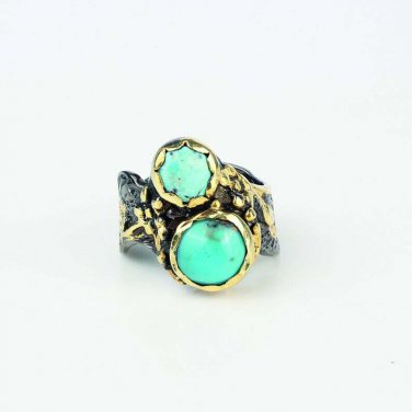 Handmade turqoiuse stone ring, Woman raw turquoise ring