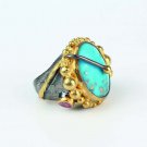 Handmade turqoiuse stone ring, Woman raw turquoise ring, Turquoise Ring