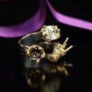 Dragon Yellow-White Zircon Gemstone Ring, Woman 925 Silver Ring, Flower & Dragon