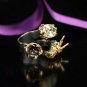 Dragon Yellow-White Zircon Gemstone Ring, Woman 925 Silver Ring, Flower & Dragon