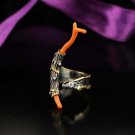 Womens Coral Gemstone Handmade Adjustable Ring