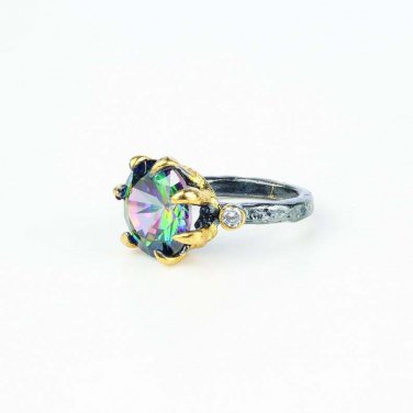 Handmade Womens Topaz Gemstone Ring Silver Adjustable mystic topaz Ring