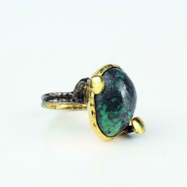 Rare Dark turqoiuse stone ring, unisex raw turquoise ring,