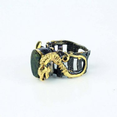 Handmade Animal Silver Raw Chrysoprase Ring, Animal 925 Chrysoprase Ring