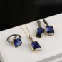 Rectangle Tanzanite Silver Jewelry Set Handmade Woman Silver Tanzanite Jewelry