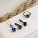 Round Shaped Blue Tanzanite Jewelry Set Handmade Woman Silver Tanzanite Jewelry