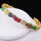 Woman Baget Zircon Rainbow 925 Silver Cuff Bracelet, Rainbow Gold plated