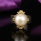 Women Unique Pearl Ring, Special Design Handmade Women 925 Silver 18k Gold Plate
