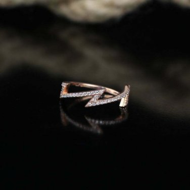 Women Handmade Silver Ring, Zigzag Shaped Zircon Ring