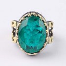 Huge Paraiba Tourmaline Ring, Man925 Silver Dark Green Gold Plated Handmade Ring