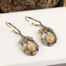 Women Floral Shaped Earring, Round Handmade Silver Gold Plated Yellow Quartz