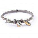Men Snake 24K Gold and Silver Cuff Bracelet, Emerald and Diamond Stone Bracelet