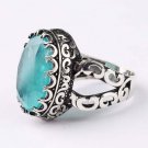 Huge Paraiba Light Green Man Silver Handmade Ring, Paraiba Tourmaline Silver Man