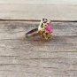 Handmade Women Flower Pink Dyed Ruby Silver Ring, Woman 925 Silver Ring