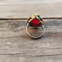 Handmade Women Flower Pink Dyed Ruby Silver Ring, Woman 925 Silver Ring