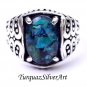 Opal Mans Silver Handmade Ring, Blue Opal 925 Silver Ring, Handmade special