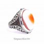 Mans 925 White Orange Oval Cut Agate Ring, Handmade 925 Silver Ring