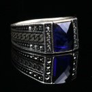 Handmade Mans Zircon Dark Blue Gemstone Ring