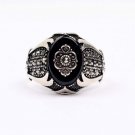 Mans 925 Silver Black Agate Ring, Handmade Sword Shape 925 Silver Ring