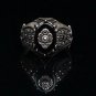 Mans 925 Silver Black Agate Ring, Handmade Sword Shape 925 Silver Ring