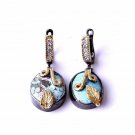 Women Turquoise Handmade Silver Gold Plated Special Leaf Design Silver Earrings