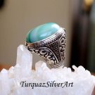 Mans 925 Aqua Blue Oval Cut Agate Ring