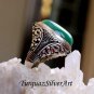 Mans 925 Aqua Blue Oval Cut Agate Ring
