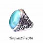 Mans 925 Aqua Blue Oval Cut Agate Ring