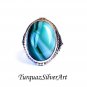 Mans 925 Aqua Blue Oval Cut Agate Ring