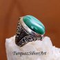 Mans 925 Aqua Blue Oval Cut Agate Ring
