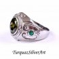 Handmade Mans Zircon Green Gemstone Ring Mans 925 Silver Handmade