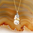 Women Pearls Snowman Necklace, Minimal Snowman Necklace