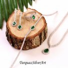 Woman Green Cubic Zirconia 925 Silver Jewelry Set Handmade