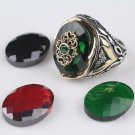 Handmade Mans Zircon Red ,Black ,Green Gemstone Ring, Mans 925 Silver Ring