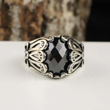 Handmade Mans Black Zircon Gemstone Ring, Mans 925 Silver Ring