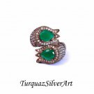 Handmade Woman Green Tulip Zircon Gemstone Ring