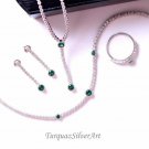 Woman Engagement Green Round Zirconia 925 Silver Jewelry Set