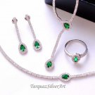 Woman Engagement Green Drop Zirconia 925 Silver Jewelry Set