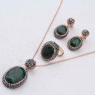 Oval Dyed Emerald Silver Jewelry Set, Woman Silver Emerald