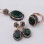 Oval Dyed Emerald Silver Jewelry Set, Woman Silver Emerald