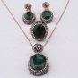 Oval Dyed Emerald Silver Jewelry Set, Woman Silver Emerald