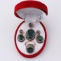 Oval Dyed Emerald Silver Jewelry Set, Woman Silver Emerald