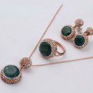 Round Dyed Emerald Silver Jewelry Set, Woman Silver Emerald