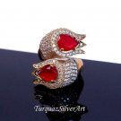 Handmade Woman Red Tulip Zircon Gemstone Ring