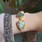 Huge Labradorite and Prehnite Silver Wristband for Women , Silver Wristband, gem