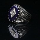Mans 925 Dark Blue Black Agate Ring