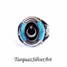 Handmade Oval Turqoiuse Stone ring, Crescent Man turquoise ring, Turquoise Ring