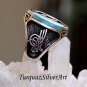Handmade Oval Turqoiuse Stone ring, Crescent Man turquoise ring, Turquoise Ring