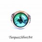 Handmade Mans Tughra Series Zircon Water Green Gemstone Ring, Mans 925 Silver